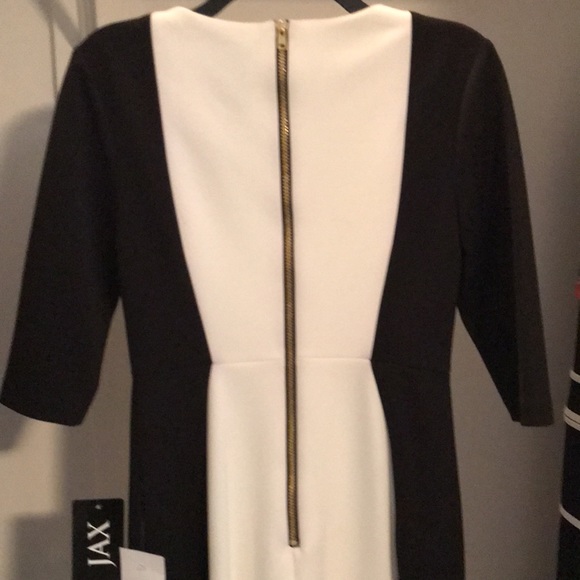 NWT “JAX” BLACK & WHITE DRESS. ELBOW LENGTH SLEEVE  GREAT FIGURE  FLATTERING. S6 - Picture 5 of 8